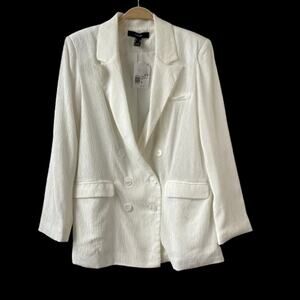 Forever 21 Gauze Blazer Women S White Double Breasted Boxy Quiet Luxury Crinkled